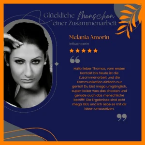 Eine selbstgestaltete Testimonial-Grafik mit meinen Brandfarben dunkelblau und orange! Dieses unter dem Motto „ Glückliche Menschen einer Zusammenarbeit “ Kunden sprechen über Thomas Schoo dem Personal Branding- u. Business Fotograf Münsterland!