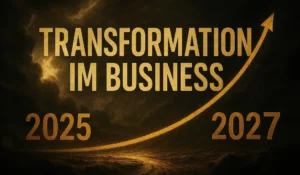 Das Titelbild von Transformation im Business habe ich selber kreiert – es ist nicht von mir fotografiert! Es zeigt einen düsteren Himmel, fast wie vor einer Naturkatastrophe. Dazu ein aufsteigender Pfeil an dessen linker Seite die Jahreszahl 2025 steht – der Pfeil geht gebogen steil nach oben und an der rechten Seite die Jahreszahl 2027!